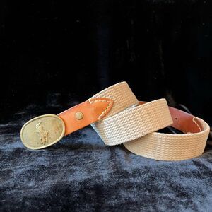 Vintage Ralph Lauren brass buckle‎ canvas belt, size 28 stamped 2752